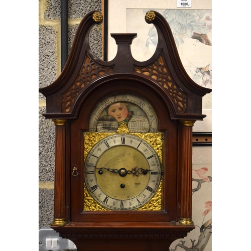 275 - A LATE VICTORIAN/EDWARDIAN MAHOGANY GRANDMOTHER CLOCK playing on eight bells, with moon aperture and... 