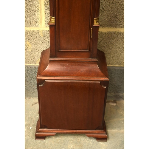 275 - A LATE VICTORIAN/EDWARDIAN MAHOGANY GRANDMOTHER CLOCK playing on eight bells, with moon aperture and... 