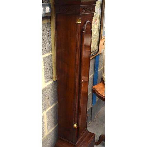 275 - A LATE VICTORIAN/EDWARDIAN MAHOGANY GRANDMOTHER CLOCK playing on eight bells, with moon aperture and... 