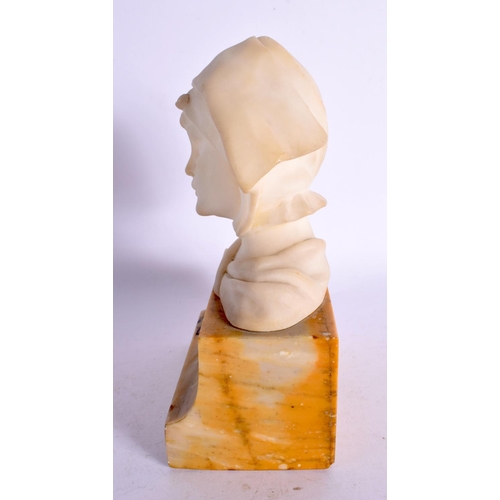 297 - AN ART DECO MARBLE AND ALABASTER BUST. 17 cm x 10 cm.