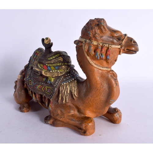 298 - A COLD PAINTED SPELTER CAMEL INKWELL. 18 cm x 16 cm.