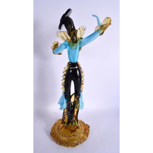 3 - A LARGE VINTAGE ITALIAN MURANO GLASS FIGURE OF A DANCING MATADOR modelled upon a Smokey orange base.... 