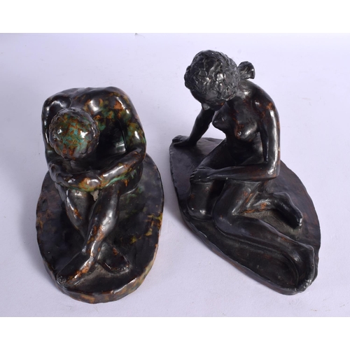 30 - A CHARMING PAIR OF 1960S ENGLISH STUDIO POTTERY FIGURES by Hough, modelled as a male and female upon... 