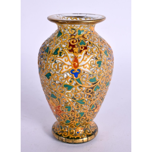 35 - A STYLISH ENAMELLED GLASS VASE in the manner of Lobmeyr. 10 cm x 3.5 cm.