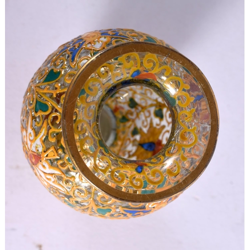 35 - A STYLISH ENAMELLED GLASS VASE in the manner of Lobmeyr. 10 cm x 3.5 cm.