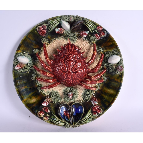 49 - A LARGE PORTUGUESE MAJOLICA CRAB SHELL AND MOLLUSC PLATE. 30 cm wide.