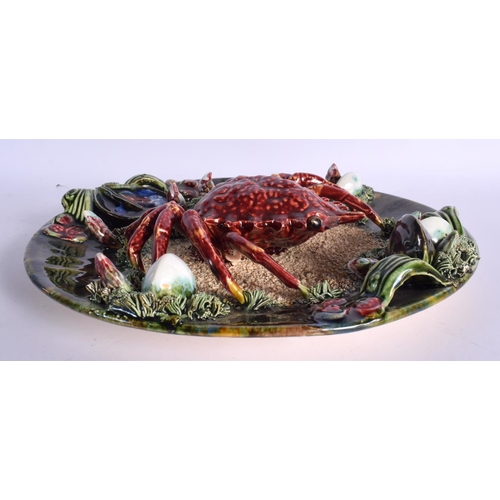 49 - A LARGE PORTUGUESE MAJOLICA CRAB SHELL AND MOLLUSC PLATE. 30 cm wide.