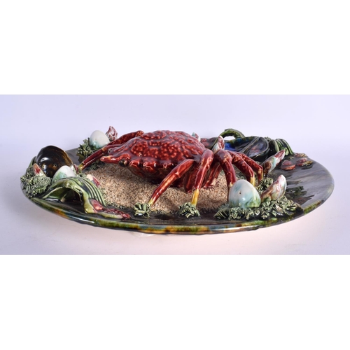 49 - A LARGE PORTUGUESE MAJOLICA CRAB SHELL AND MOLLUSC PLATE. 30 cm wide.