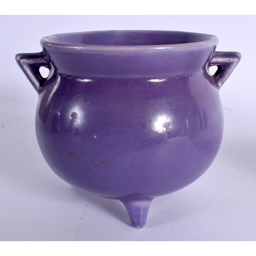 51 - A VINTAGE WARDLE PURPLE GLAZED WITCHES CAULDRON together with a retro joss stick holder. Largest 9.5... 