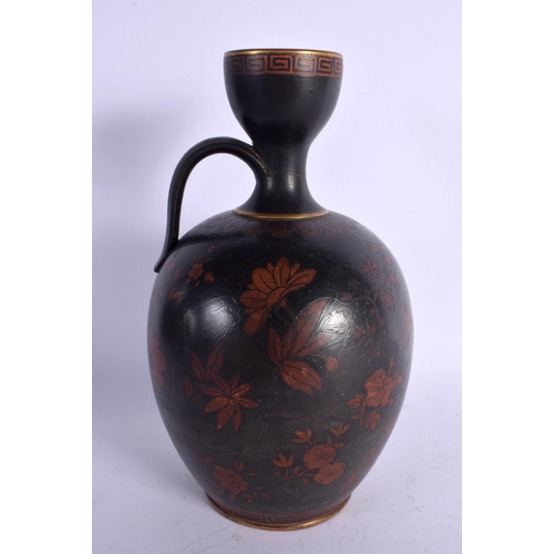 6 - A LOVELY 19TH CENTURY CONTINENTAL TERRACOTTA REDWARE JUG After the Antiquity^ decorated with flowers... 