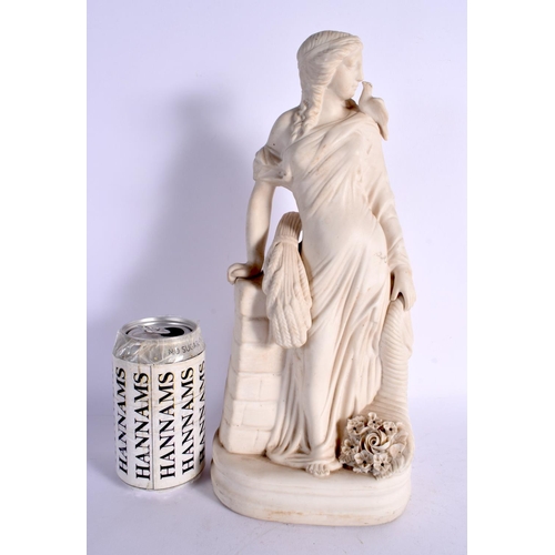 64 - AN ANTIQUE PARIAN WARE FIGURE OF A FEMALE. 33 cm x 10 cm.