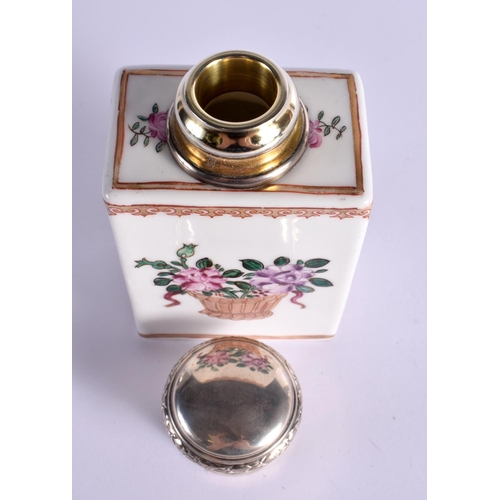 86 - AN ANTIQUE FRENCH SAMSONS OF PARIS SCENT BOTTLE AND COVER with silver mounts. 13 cm x 6.5 cm.