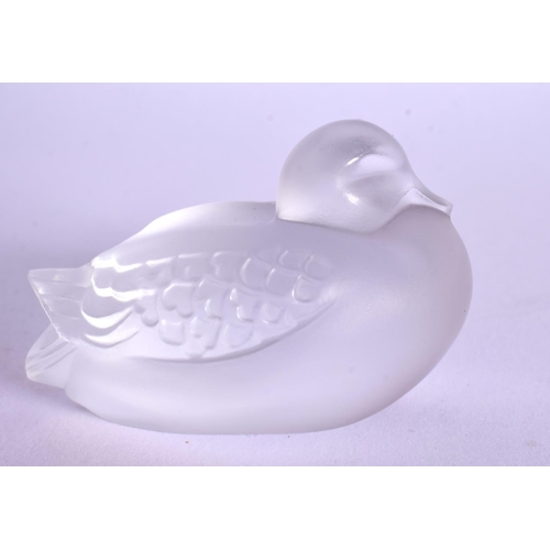 96 - A FRENCH LALIQUE GLASS DUCK. 7 cm x 4 cm.