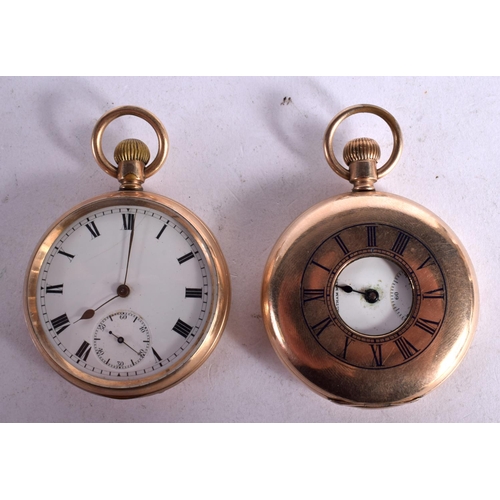 1084 - TWO YELLOW METAL POCKET WATCHES BY ELGIN AND WALTHAM.  Largest dial 5.2cm (2)