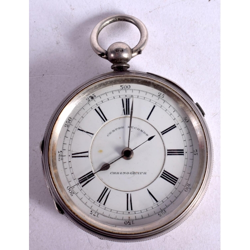 1085 - CENTRE SECONDS FUSEE CHRONOGRAPH SILVER CASED 1898 POCKET WATCH.  Hallmarked Chester 1890, dial 5.7c... 