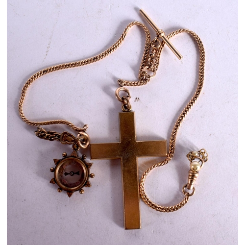 1108 - A VICTORIAN FOB CHAIN WITH A CRUCIFIX AND A COMPASS.  Chain 19cm long