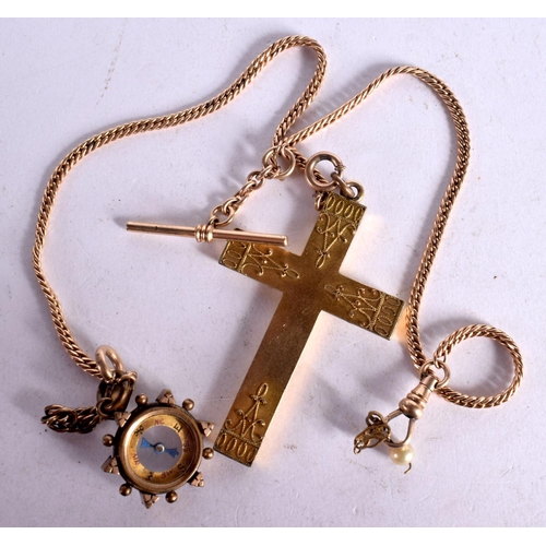 1108 - A VICTORIAN FOB CHAIN WITH A CRUCIFIX AND A COMPASS.  Chain 19cm long