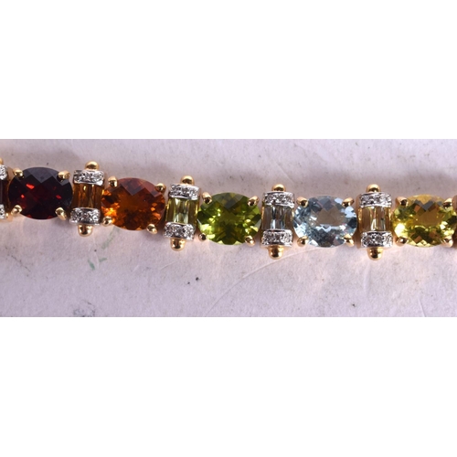 1111 - AN 18CT GOLD AND DIAMOND BRACELET WITH PRECIOUS GEM INSETS.  Stamped 18K, Length 18.5cm, weight 32.7... 