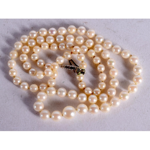 1251 - GRADUATED PEARL NECKLACE WITH 14CT GOLD CLASP.  Stamped 14K, length 48cm, Largest pearl size 6.8mm, ... 