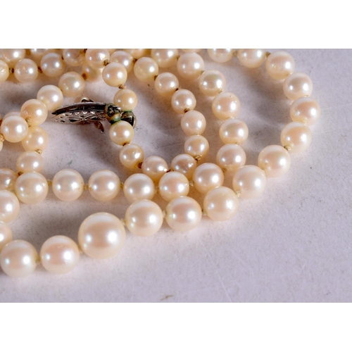 1251 - GRADUATED PEARL NECKLACE WITH 14CT GOLD CLASP.  Stamped 14K, length 48cm, Largest pearl size 6.8mm, ... 