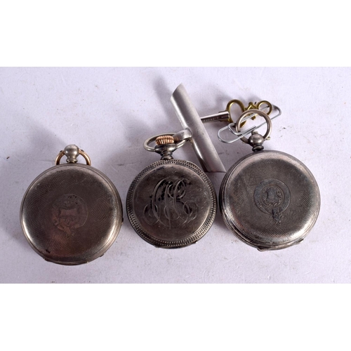 1253 - THREE SILVER POCKET WATCHES.  Stamped 925 and Hallmarked Birmingham 1887, Largest dial 3.9cm