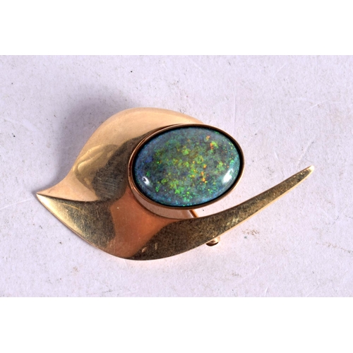 1255 - RONALD HAYES PEARSON 14CT GOLD AND OPAL MODERNIST BROOCH.  Stamped 14K Pearson, 4.6cm x 2.6cm, weigh... 