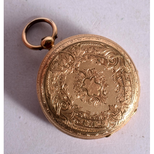 1258 - AN 18CT GOLD FOB WATCH.  Stamped 18K, 3.6cm dial, weight 39g