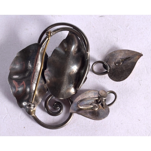 1259 - VINTAGE GEORG JENSEN STERLING SILVER LEAF AND BERRY BROOCH NO.108 WITH MATCHING EARRINGS.  Stamped S... 