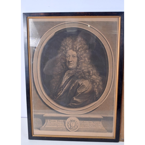 3879 - A pair of framed etchings depicting dignitaries 50 x 35 cm (2)