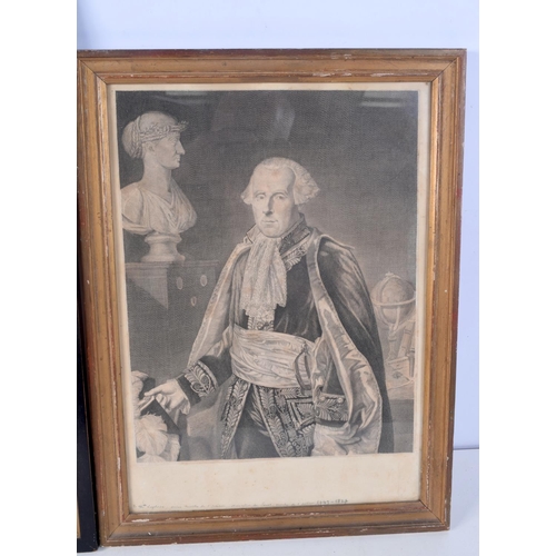 3879 - A pair of framed etchings depicting dignitaries 50 x 35 cm (2)