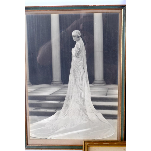 3880 - A pair of framed lithographs together with a photograph of a  female in a Art Nouveau dress 39 x 28 ... 