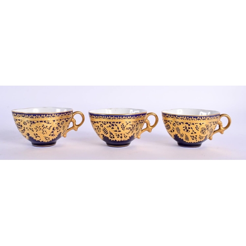 113 - 19th century a superb Venetian porcelain set of three quatre lobed cups and saucers finely gilded li... 