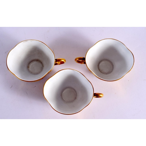 113 - 19th century a superb Venetian porcelain set of three quatre lobed cups and saucers finely gilded li... 