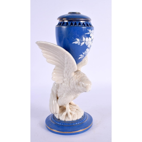 114 - 19th century Worcester bird pot pourri vase and cover with blue ground and Limoges enamel decoration... 