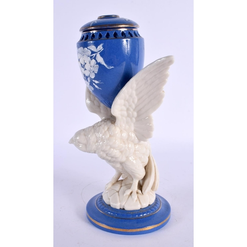 114 - 19th century Worcester bird pot pourri vase and cover with blue ground and Limoges enamel decoration... 