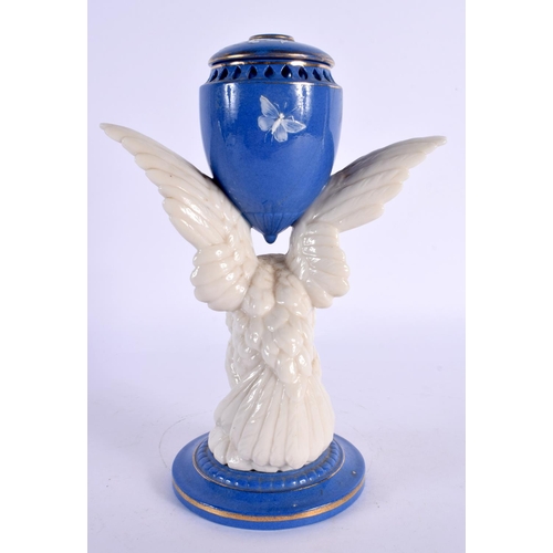 114 - 19th century Worcester bird pot pourri vase and cover with blue ground and Limoges enamel decoration... 