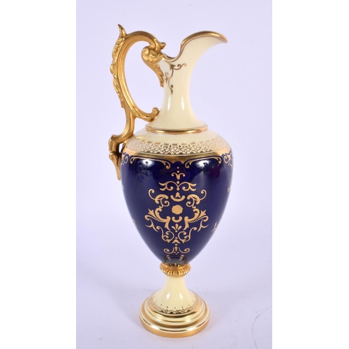 116 - Late 19th / early 20th century Coalport ewer with ivory and cobalt blue ground with raised gilding p... 