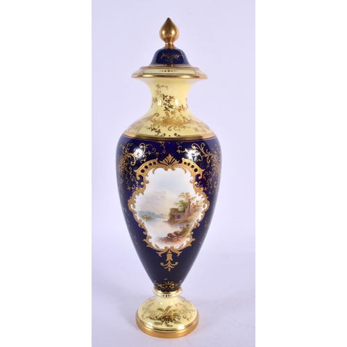 117 - Late 19th / early 20th century Coalport vase and cover with ivory and cobalt blue ground with raised... 