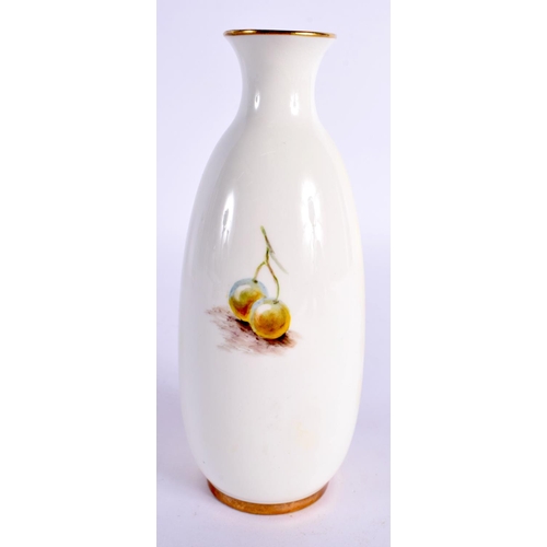 134 - Royal Worcester vase shape 2491 painted with fruit on a mossy bank by Lanes, signed date mark black ... 