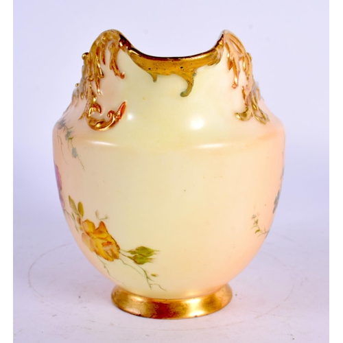 138 - Royal Worcester jug of Empress shape painted with flowers on a blush ivory ground date mark 1897. 10... 