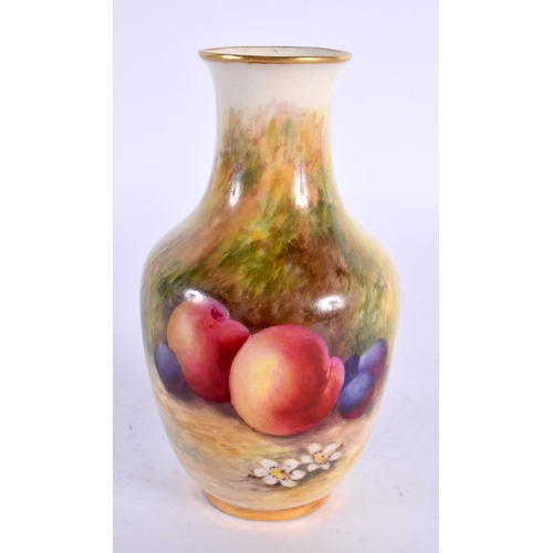 141 - Royal Worcester vase, shape 2491, painted with fruit by Moseley, date mark for 1928. 11.5cm High