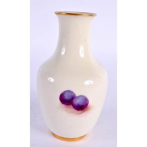 141 - Royal Worcester vase, shape 2491, painted with fruit by Moseley, date mark for 1928. 11.5cm High