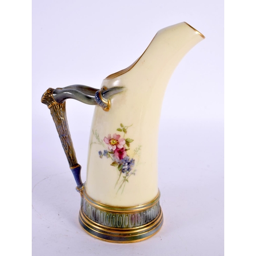 145 - Royal Worcester tusk jug, shape 1116 painted in raised enamels on an ivory ground, date mark 1901. 1... 