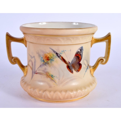 150 - Graingers Worcester two handled loving cup, shape G996, with two acanthus moulded borders painted wi... 