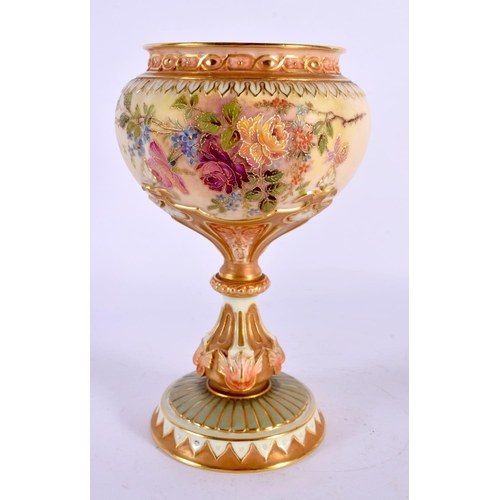 166 - Royal Worcester vase with ornate pedestal stem painted with prismatic enamels outlined in raised gol... 