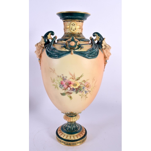 171 - Royal Worcester two-handled pedestal vase, painted in the style of Frank Roberts, with a spray of wa... 