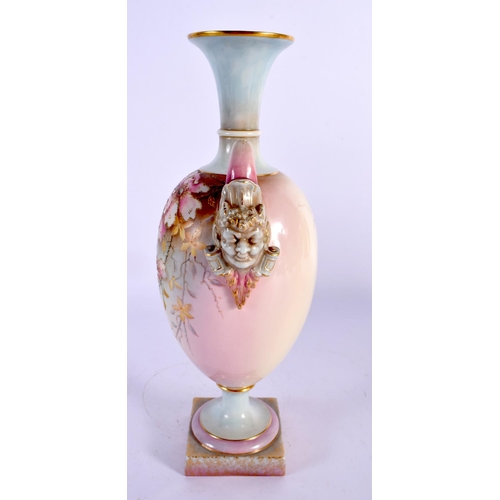 172 - Royal Worcester two-handled ovoid pedestal prismatic vase, printed, painted and gilt with flowers an... 