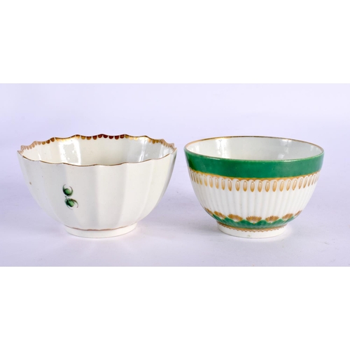 182 - 18th century teabowl and saucer of finely reeded form gilded and painted with green borders and a fa... 