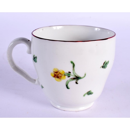 187 - 18th century Bristol coffee of ogee shape painted with a rose and sprigs and leaves, underglaze blue... 