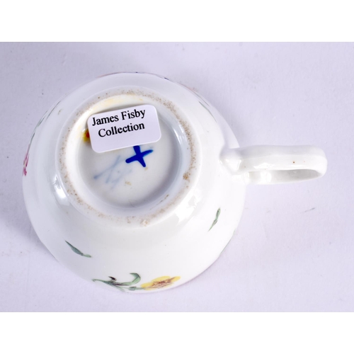 187 - 18th century Bristol coffee of ogee shape painted with a rose and sprigs and leaves, underglaze blue... 